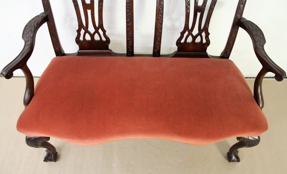 Chippendale Design Mahogany Settee Bench View XII