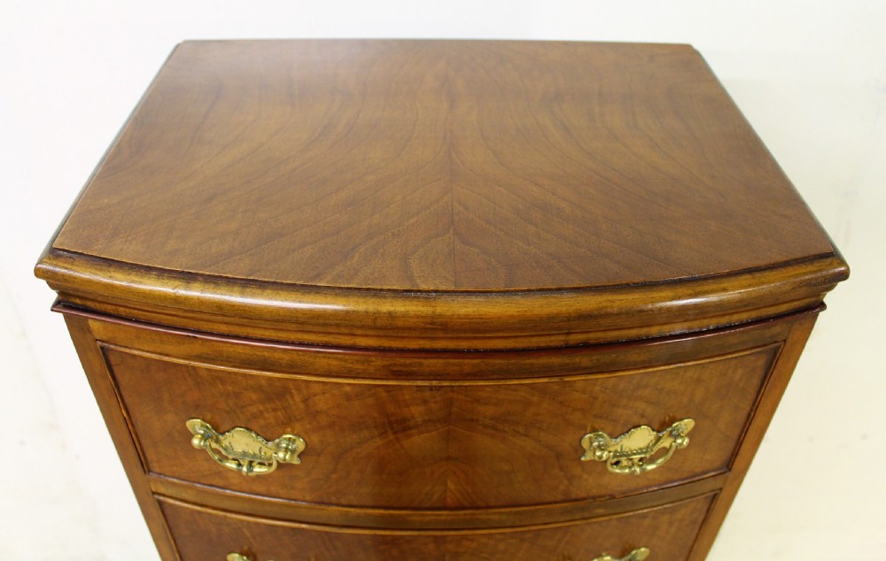 Tall Slender Bow Fronted Burr Walnut Chest of Drawers View IV