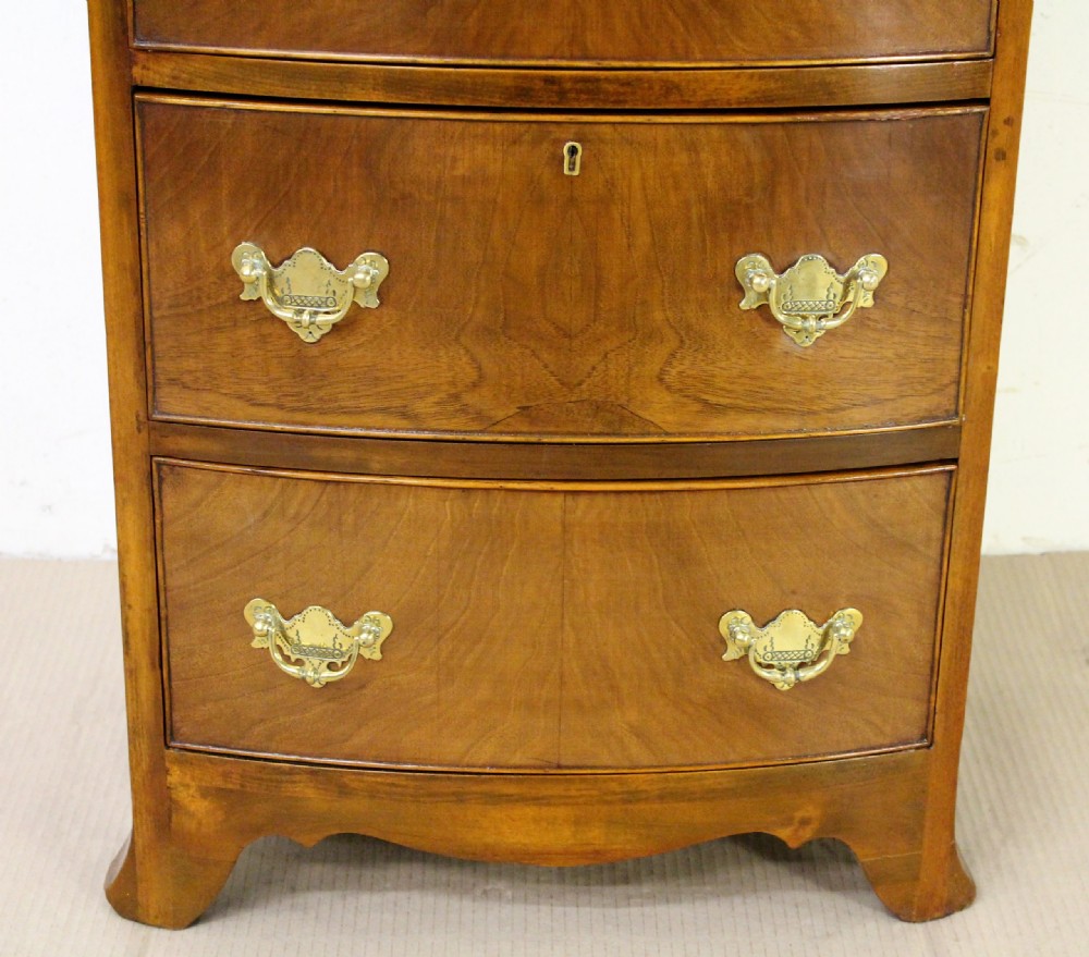 Tall Slender Bow Fronted Burr Walnut Chest of Drawers View IX