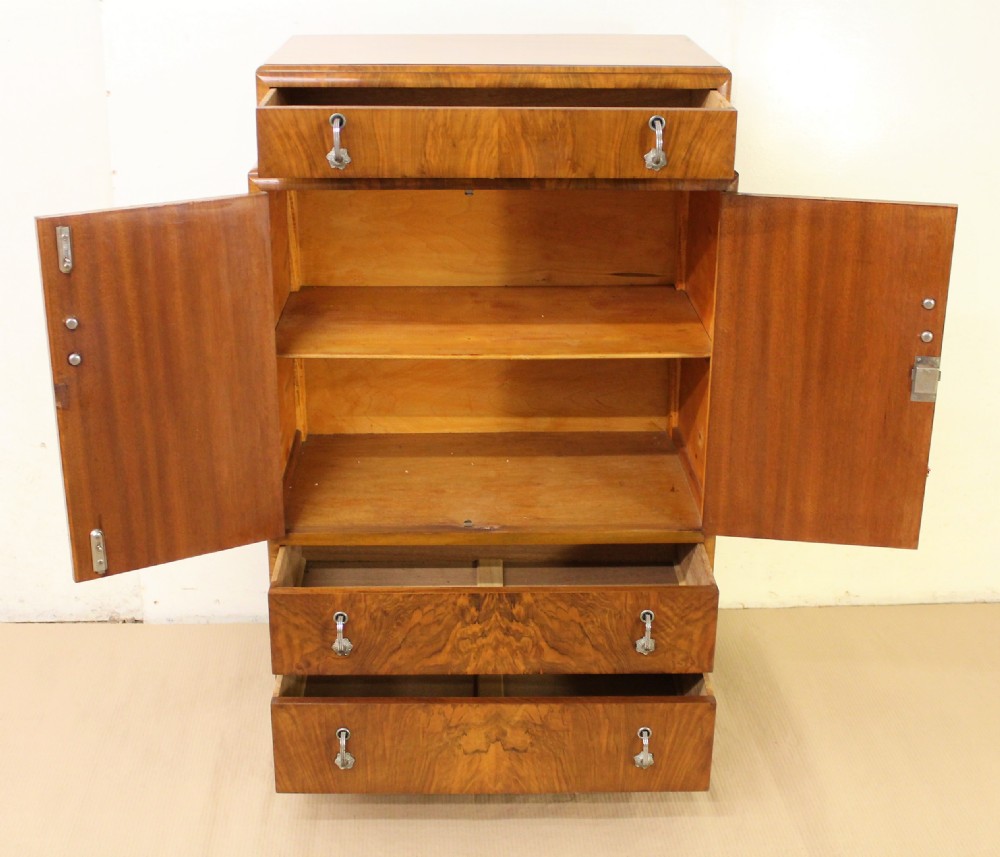 Art Deco Burr Walnut Linen Press View IV