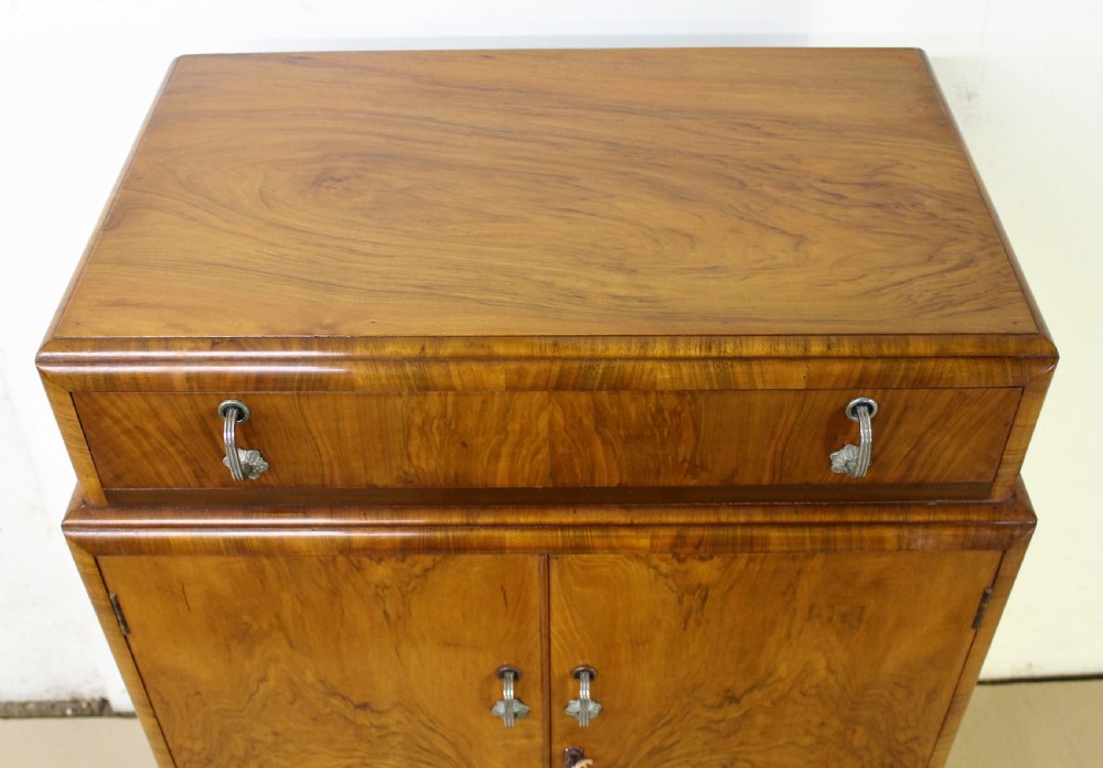 Art Deco Burr Walnut Linen Press View V