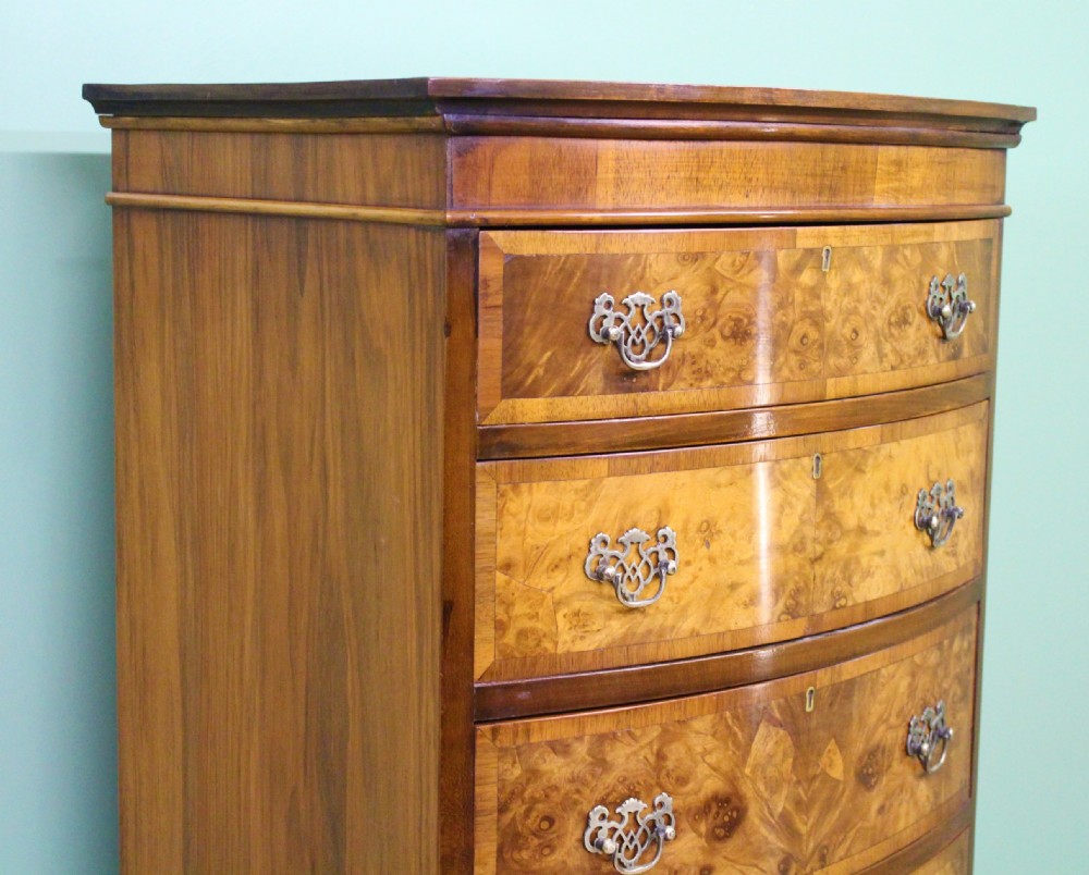 Bow Fronted Burr Walnut Chest on Chest View XII