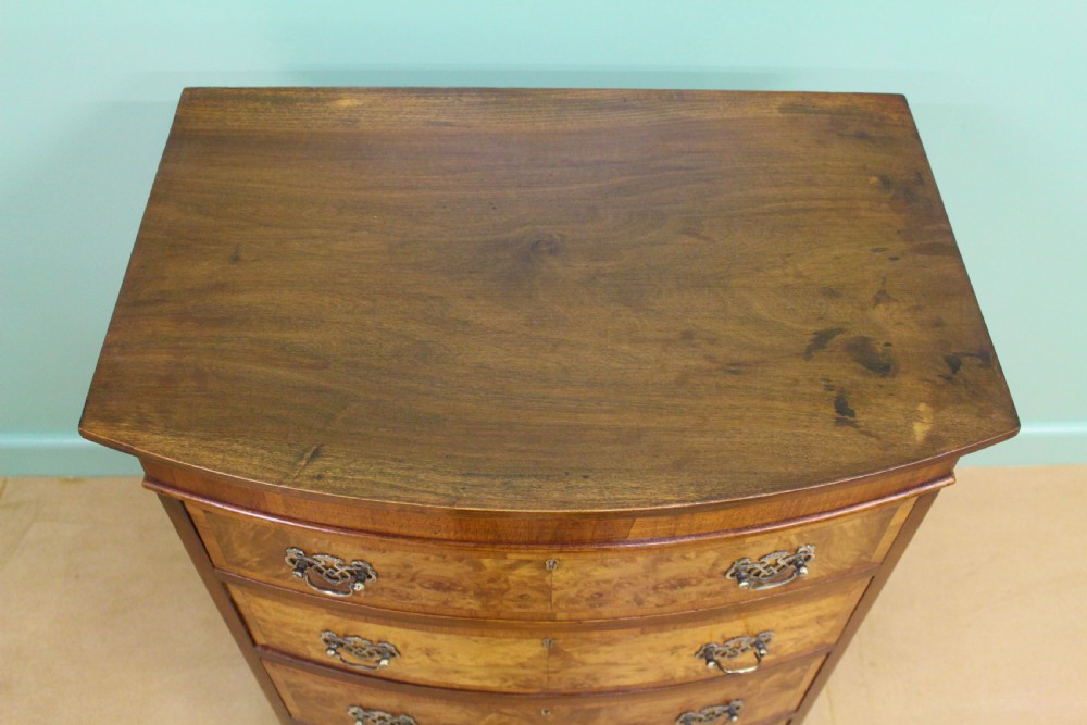 Bow Fronted Burr Walnut Chest on Chest View XV