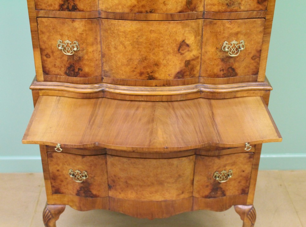 Burr Walnut Serpentine Chest on Stand View XII