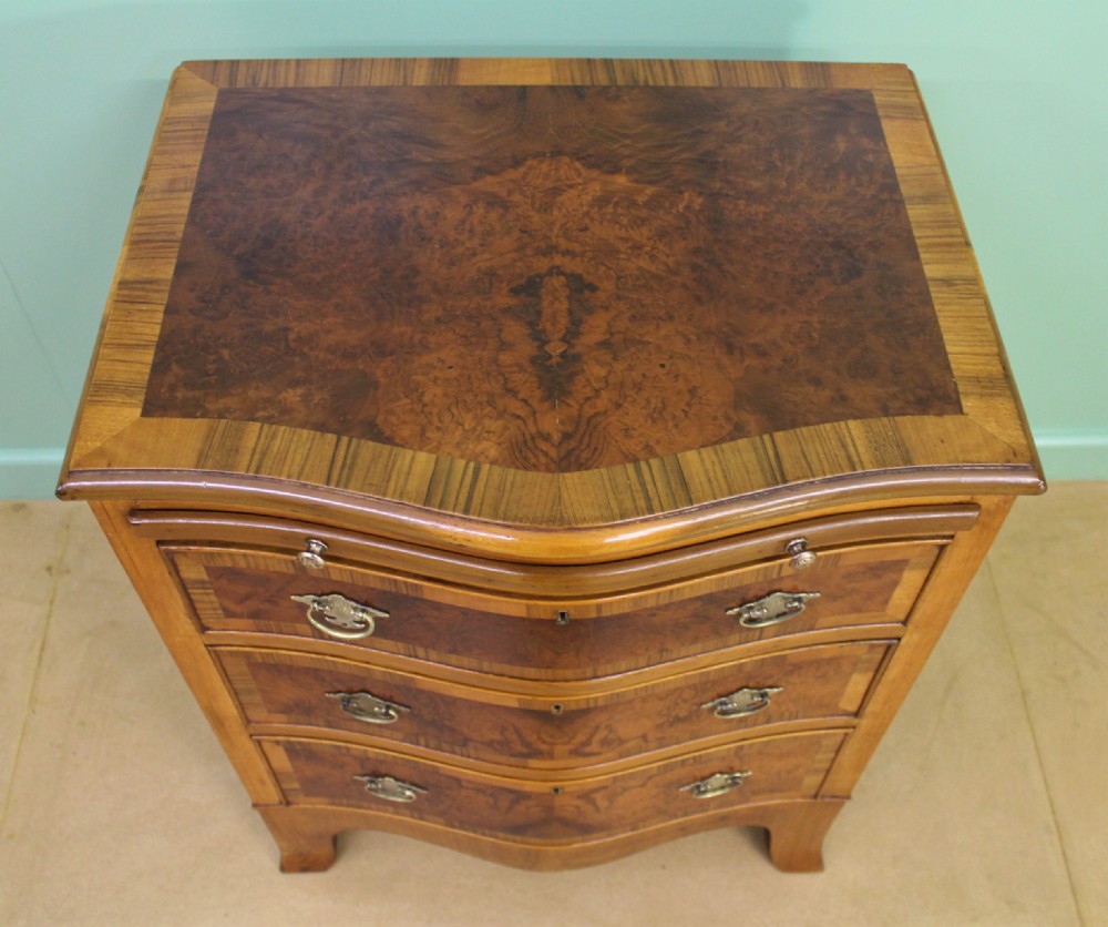 Burr Walnut Serpentine Fronted Chest of Drawers View III