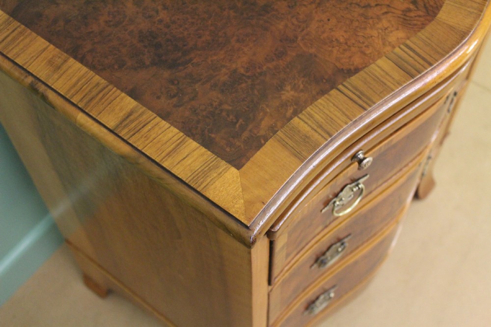 Burr Walnut Serpentine Fronted Chest of Drawers View XI