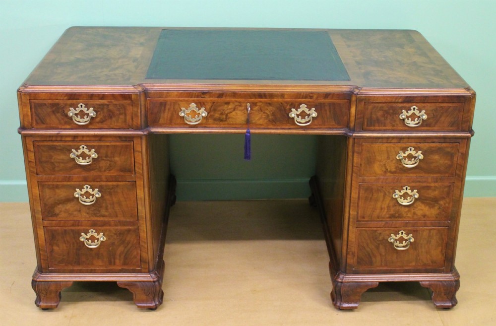 Burr Walnut Pedestal Desk by Maple and Co
