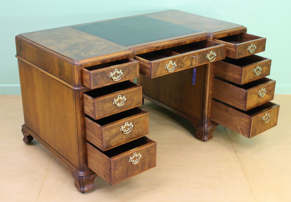 Burr Walnut Pedestal Desk by Maple and Co View IV