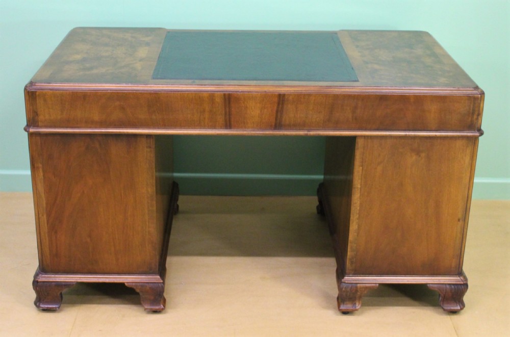 Burr Walnut Pedestal Desk by Maple and Co View V