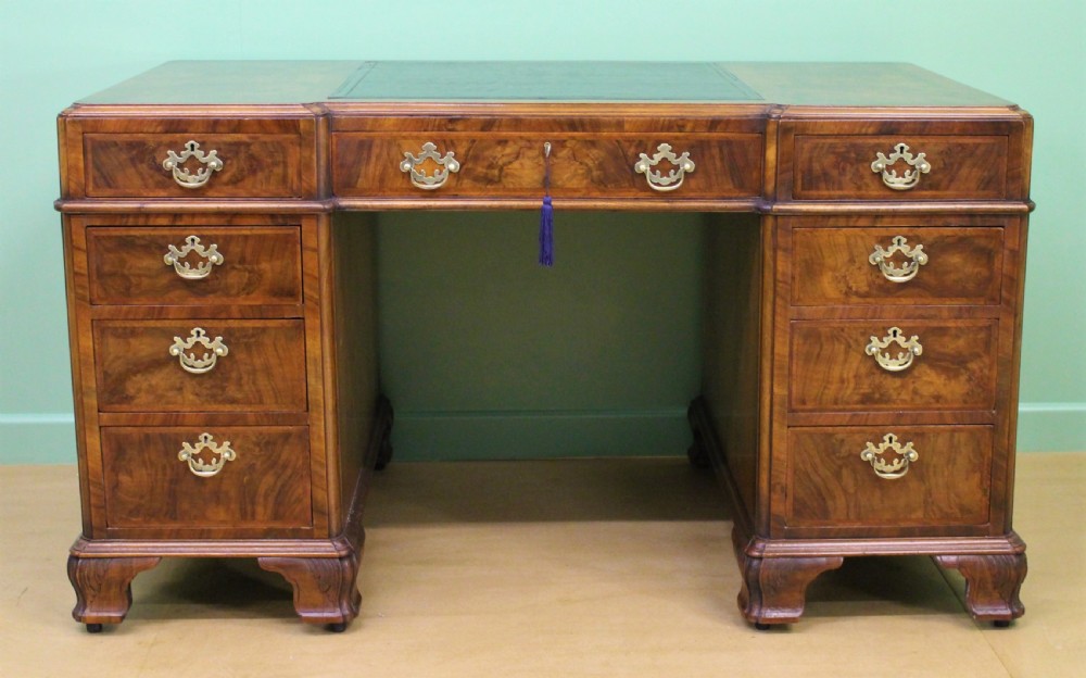 Burr Walnut Pedestal Desk by Maple and Co View VI