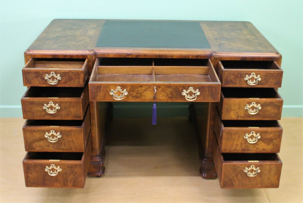 Burr Walnut Pedestal Desk by Maple and Co View XV