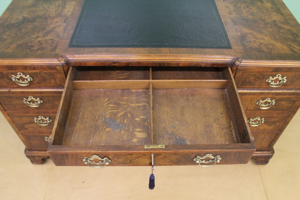 Burr Walnut Pedestal Desk by Maple and Co View XVI