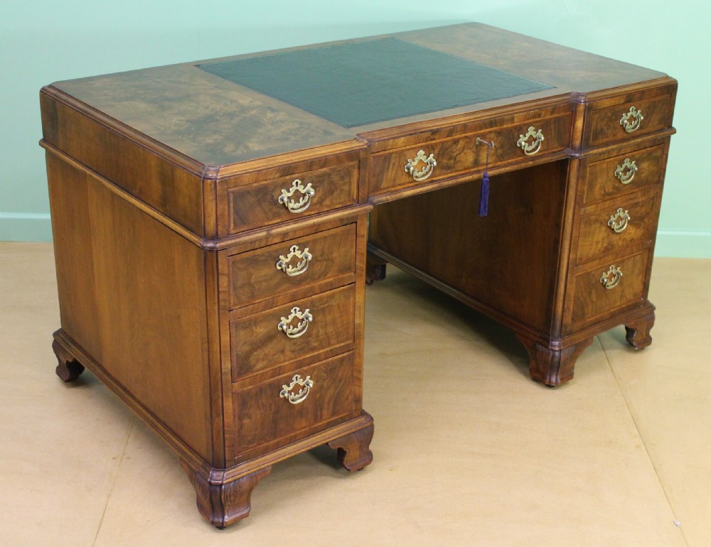 Burr Walnut Pedestal Desk by Maple and Co View XVII