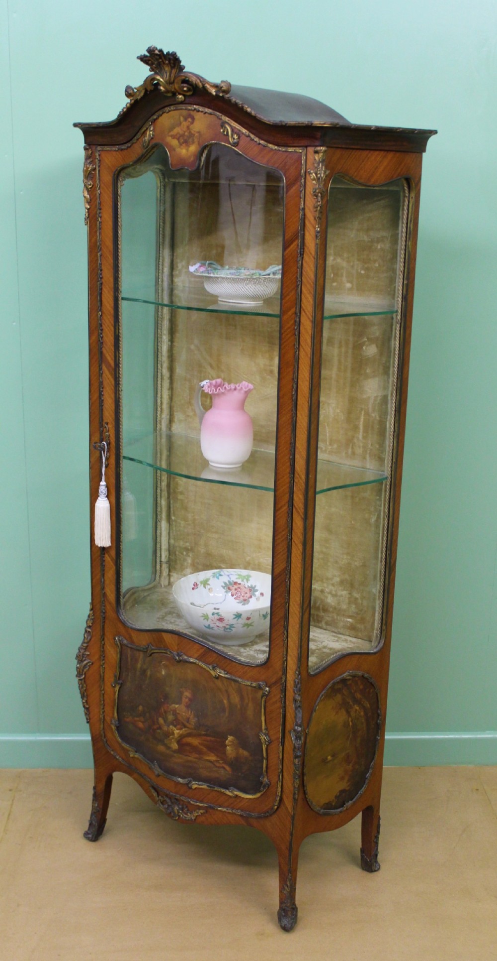 Vernis Martin Decorated French Kingwood Vitrine