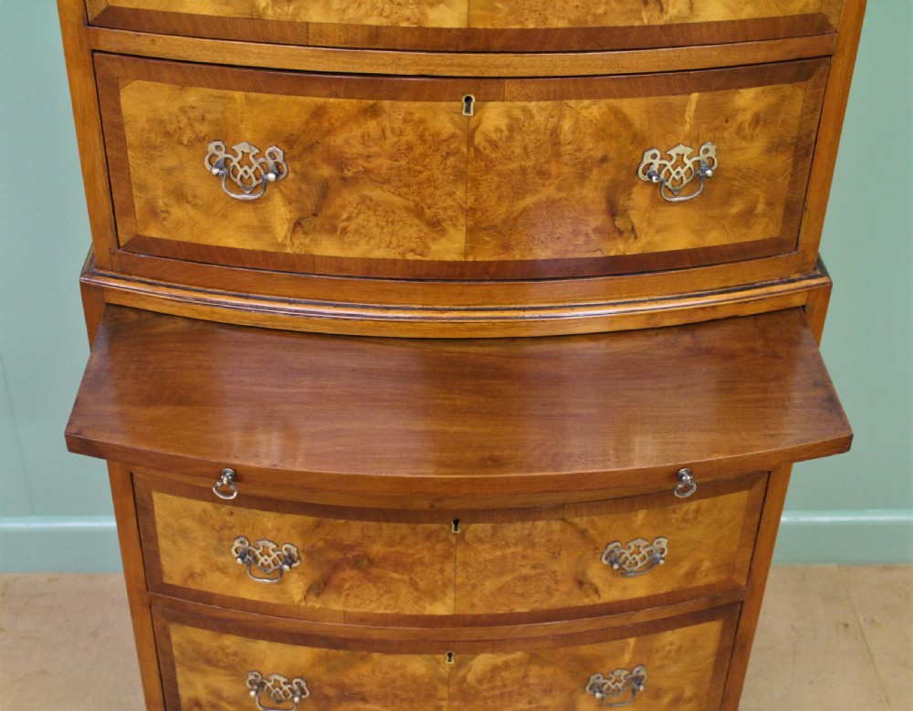 Bow Fronted Burr Walnut Chest on Chest View III