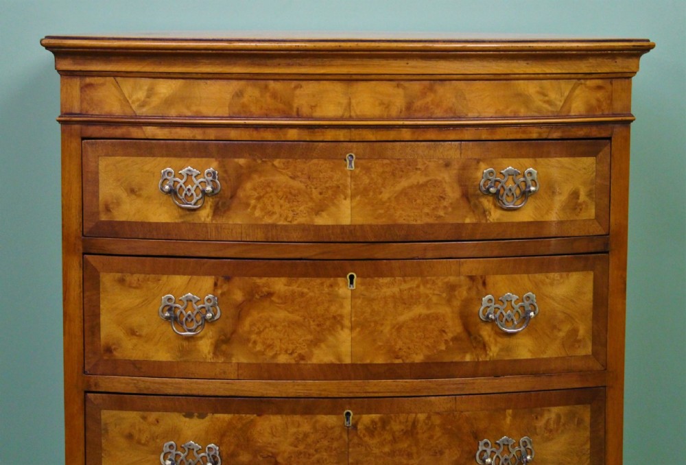 Bow Fronted Burr Walnut Chest on Chest View VI