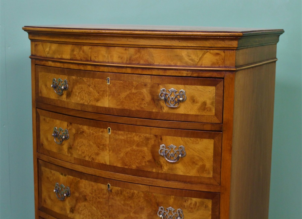 Bow Fronted Burr Walnut Chest on Chest View X