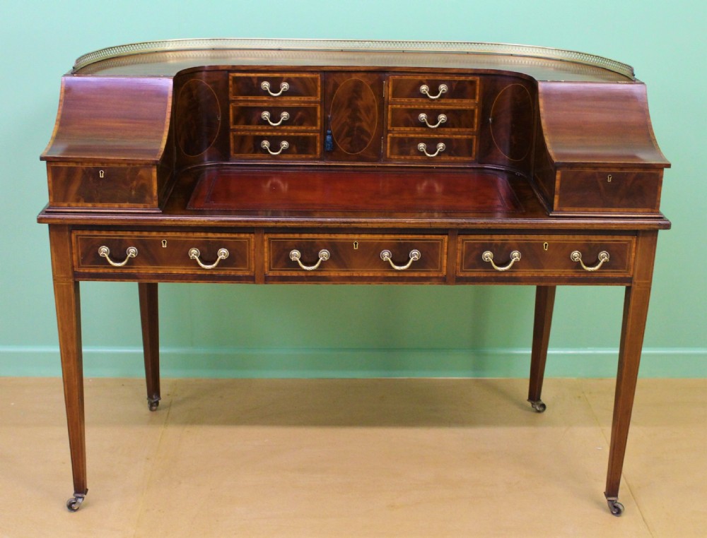 Large Inlaid Mahogany Carlton House Desk by Jas Shoolbred