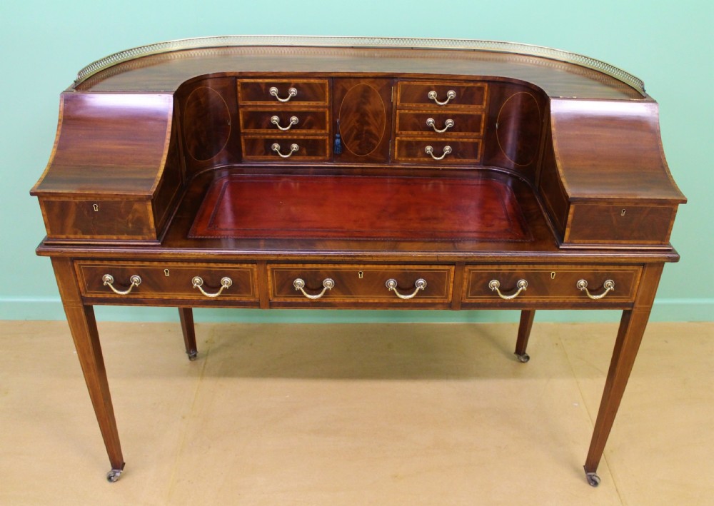 Large Inlaid Mahogany Carlton House Desk by Jas Shoolbred View VI