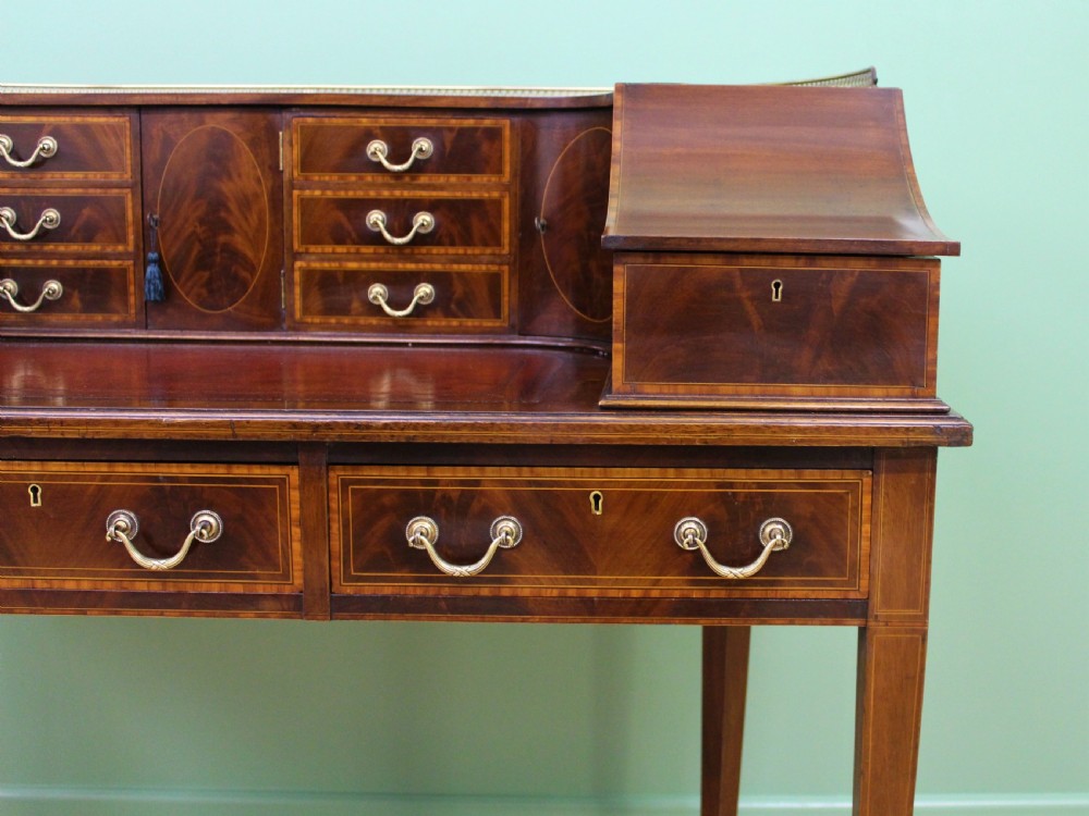 Large Inlaid Mahogany Carlton House Desk by Jas Shoolbred View IX