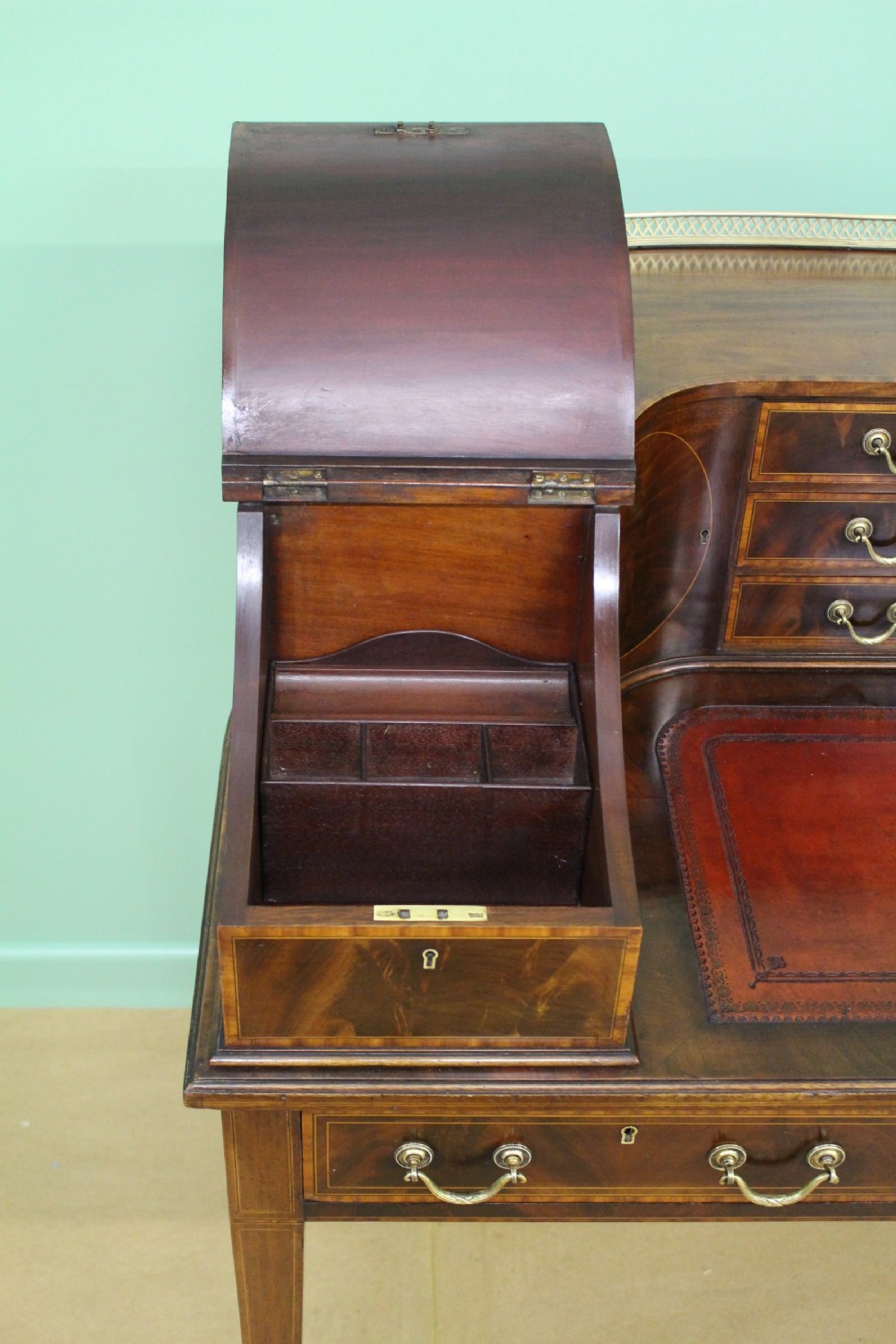 Large Inlaid Mahogany Carlton House Desk by Jas Shoolbred View XV