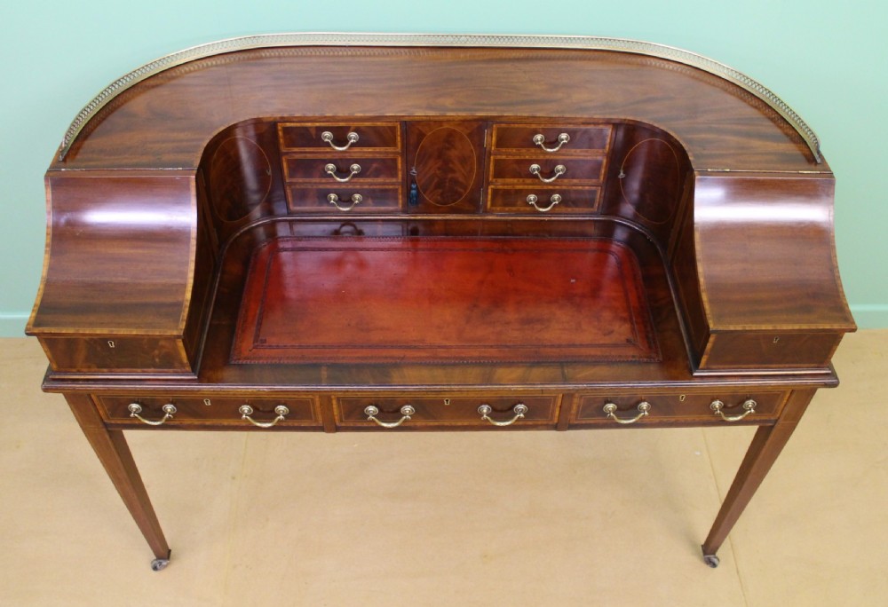 Large Inlaid Mahogany Carlton House Desk by Jas Shoolbred View XVI