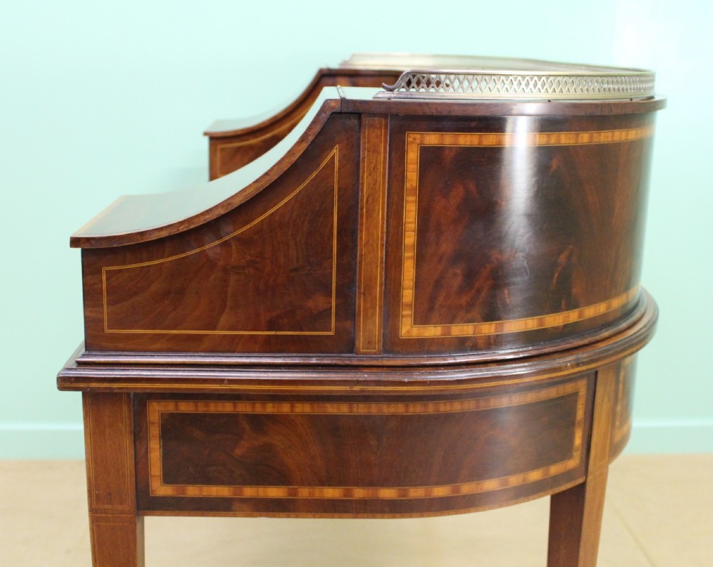 Large Inlaid Mahogany Carlton House Desk by Jas Shoolbred View XIX