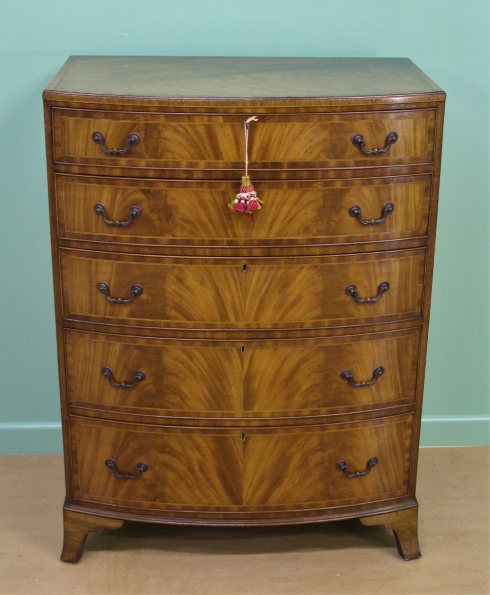 Waring and Gillow Inlaid Mahogany Bow Fronted Chest of Drawers