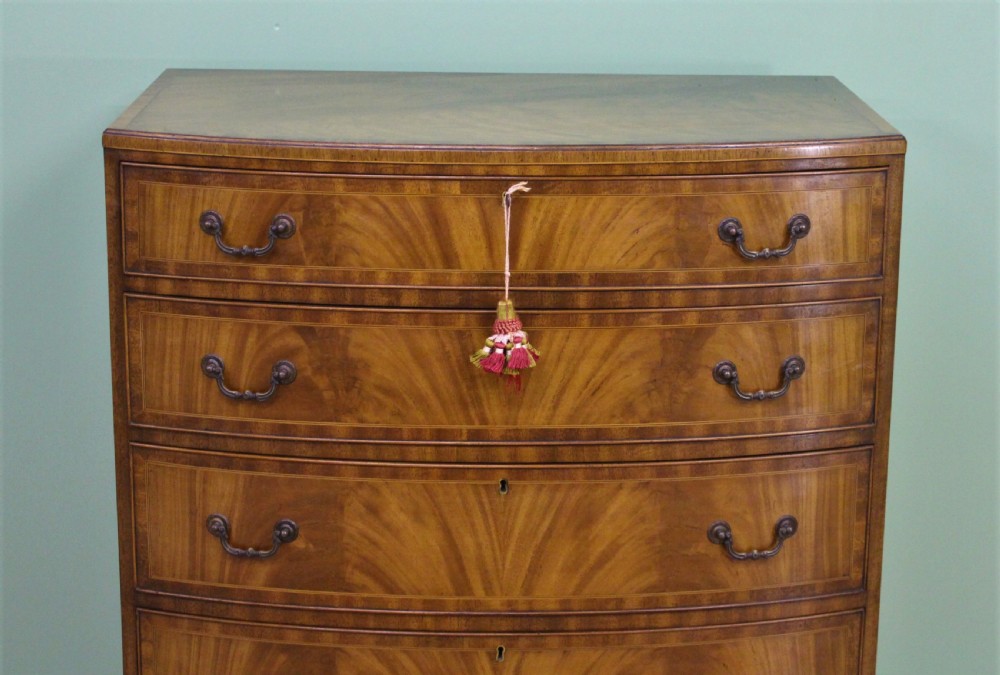 Waring and Gillow Inlaid Mahogany Bow Fronted Chest of Drawers View V