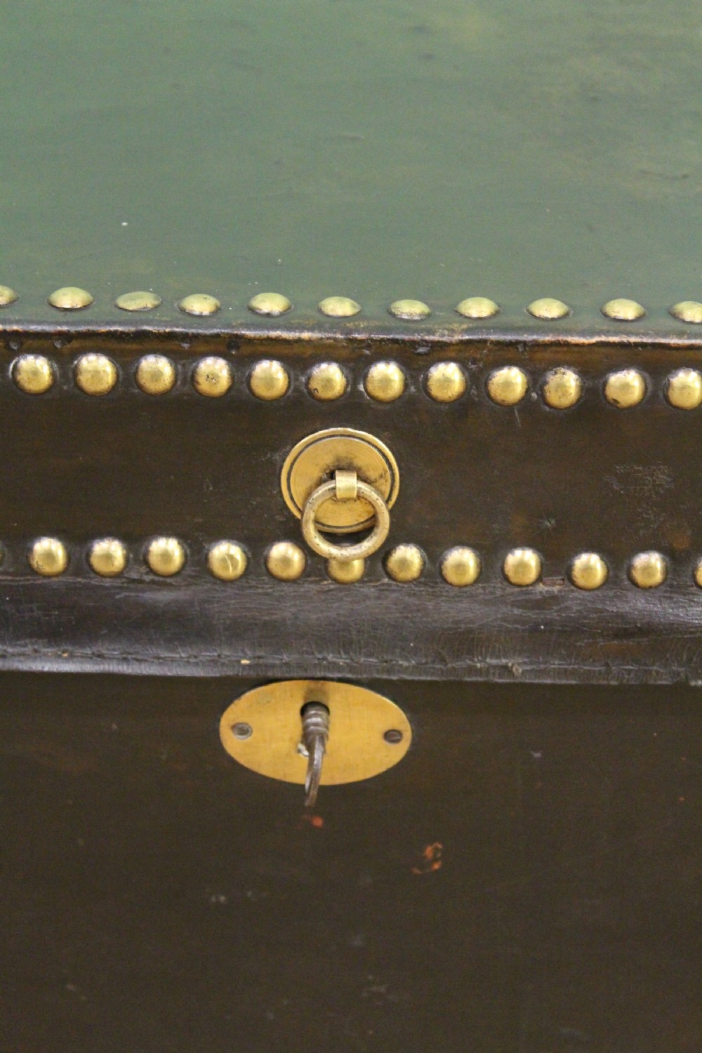 Large 19th Century Brass Bound Leather Trunk View XII