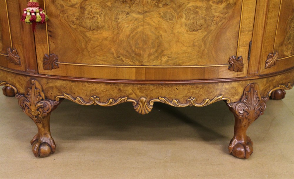 Waring and Gillow Demi Lune Burr Walnut Commode View II