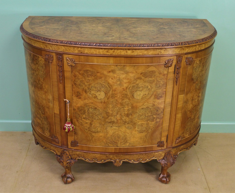 Waring and Gillow Demi Lune Burr Walnut Commode View VI