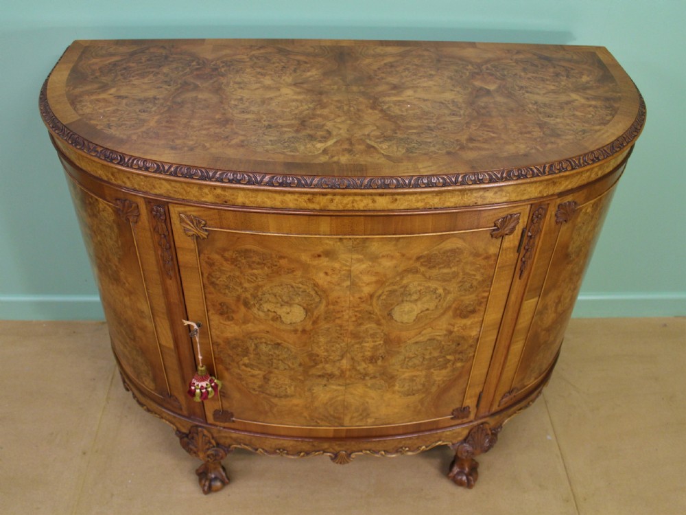 Waring and Gillow Demi Lune Burr Walnut Commode View VII