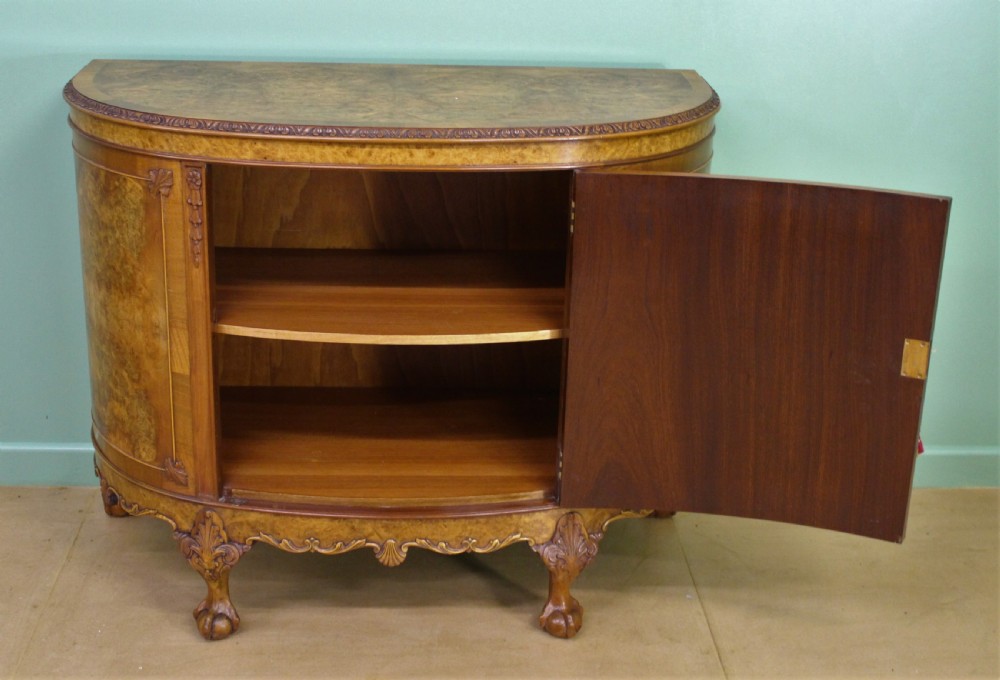 Waring and Gillow Demi Lune Burr Walnut Commode View XII