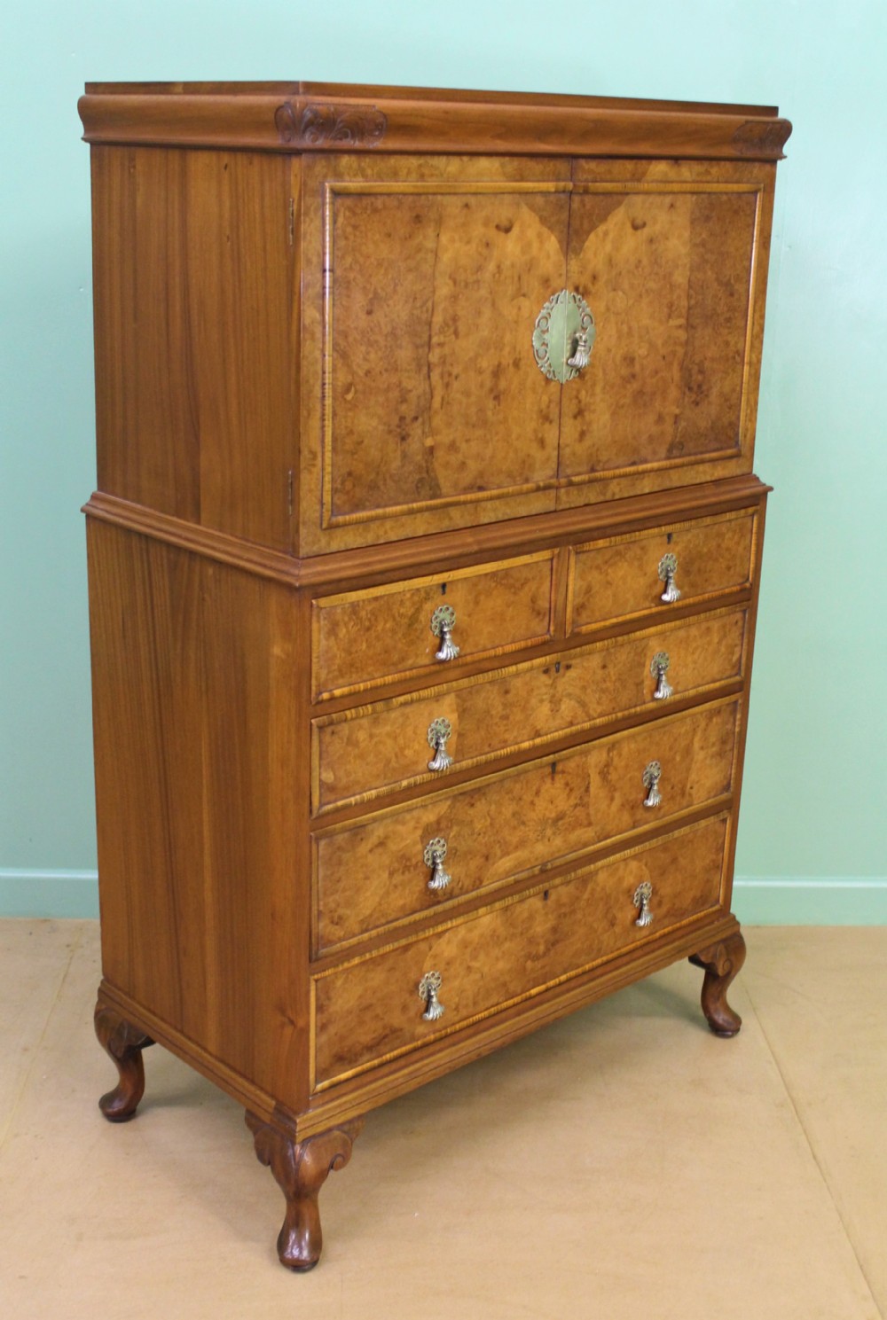 Burr Walnut Linen Press by Waring and Gillow