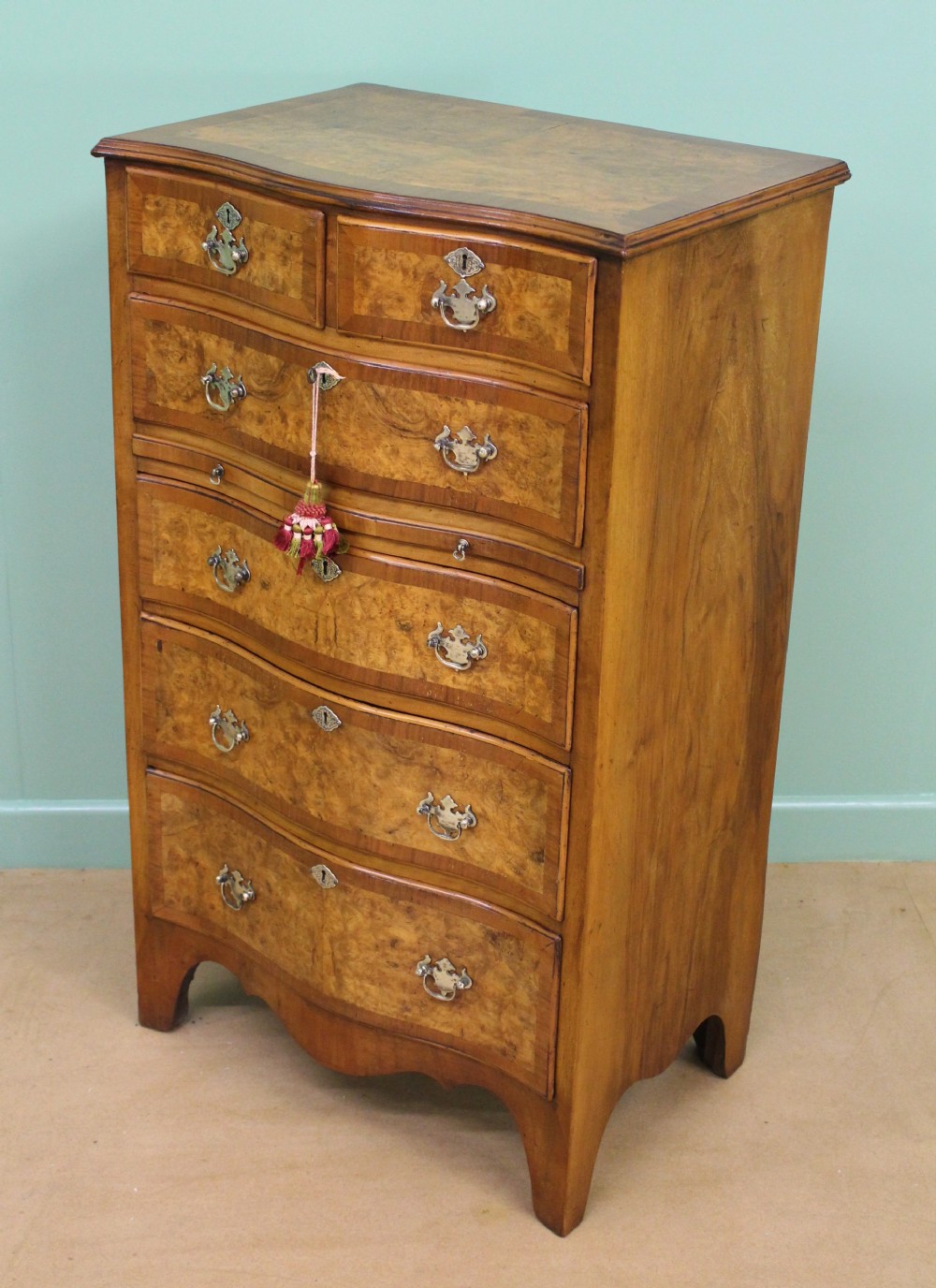 Burr Walnut Serpentine Chest of Drawers