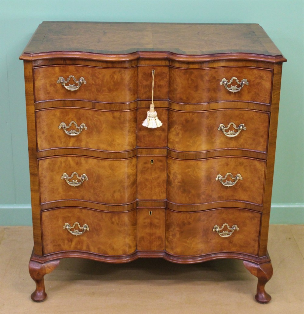 Waring and Gillow Burr Walnut Serpentine Chest of Drawers