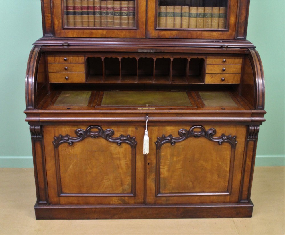 Large Victorian Mahogany Cylinder Bureau Bookcase View IV