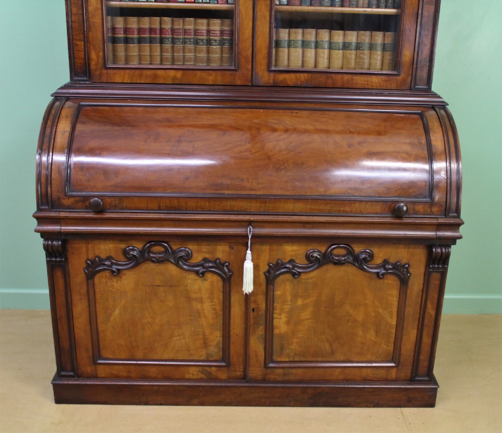 Large Victorian Mahogany Cylinder Bureau Bookcase View XI