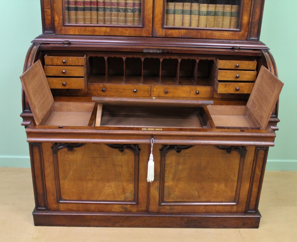 Large Victorian Mahogany Cylinder Bureau Bookcase View XVIII