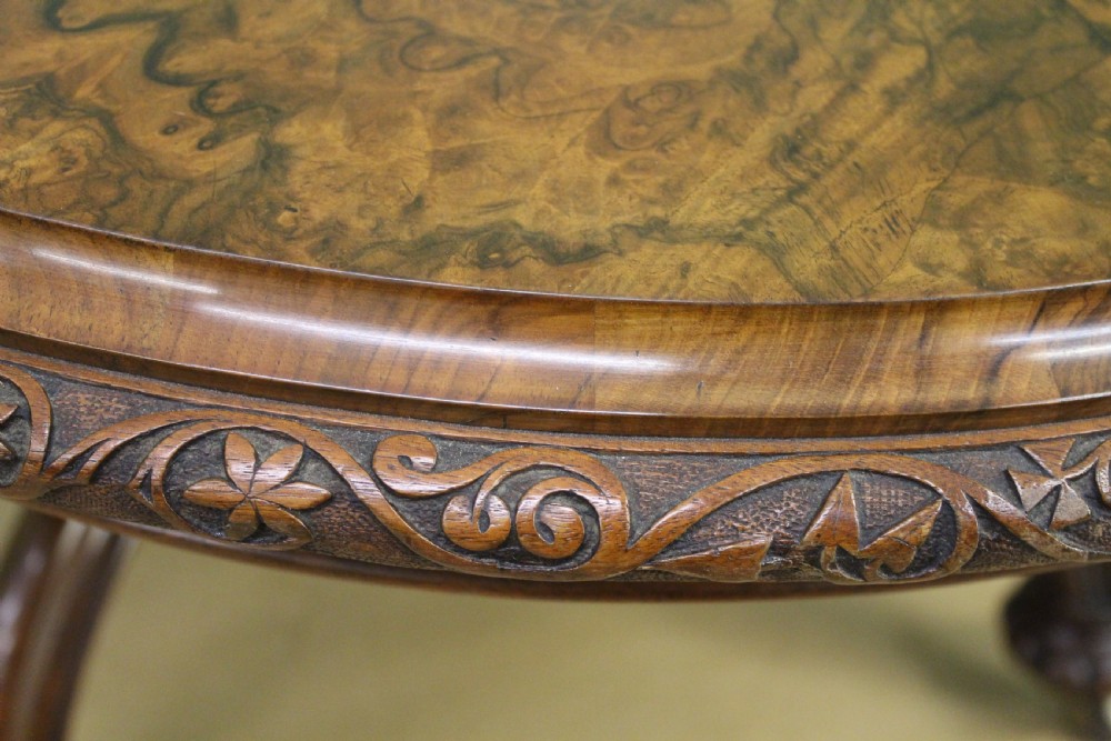 Victorian Burr Walnut Basket Based Centre Table View XIX