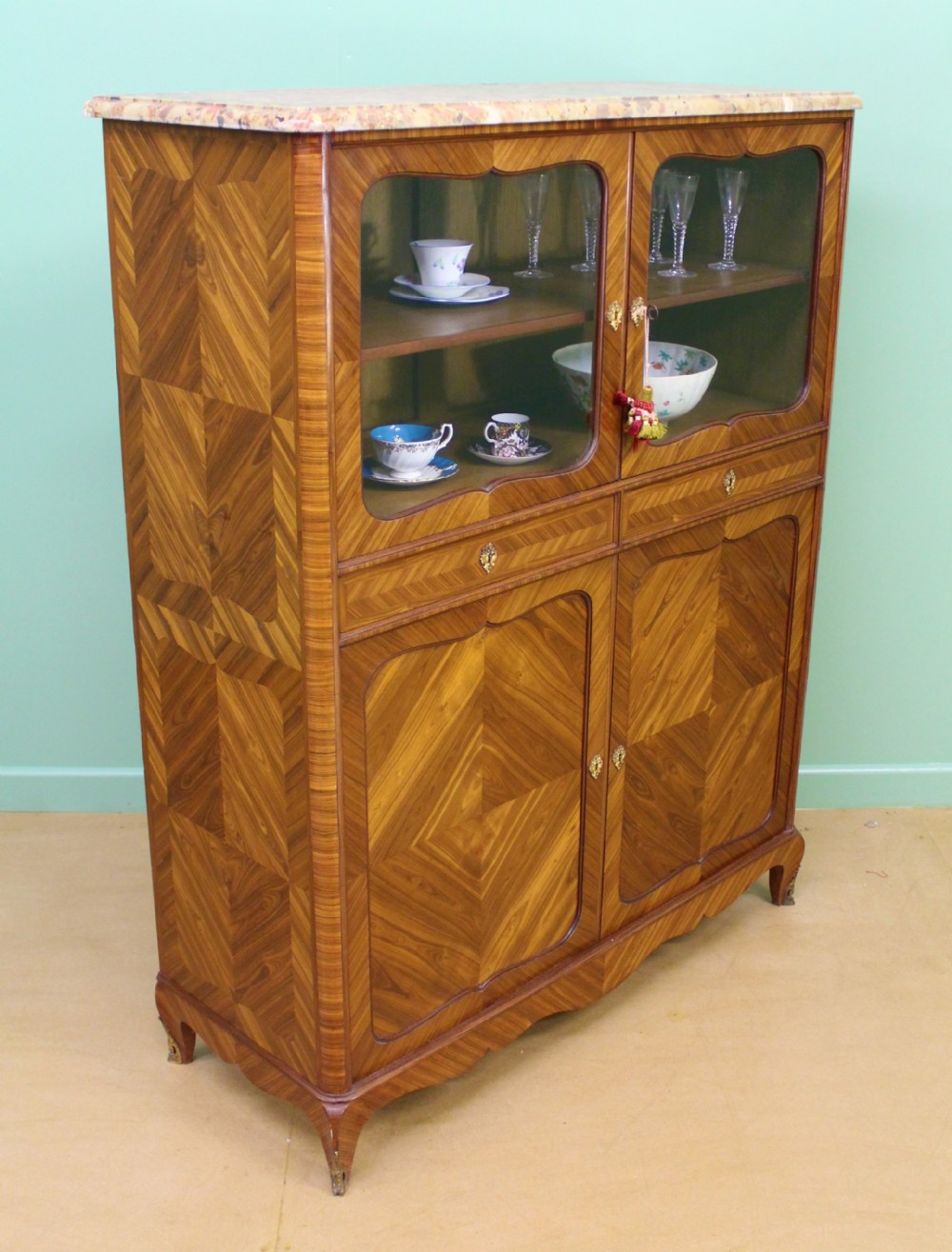 Marble Topped French Kingwood Cabinet