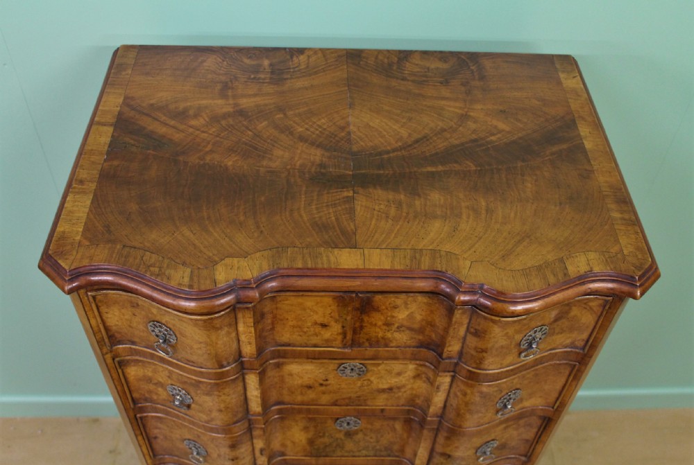 Tall Serpentine Burr Walnut Chest of Drawers View II