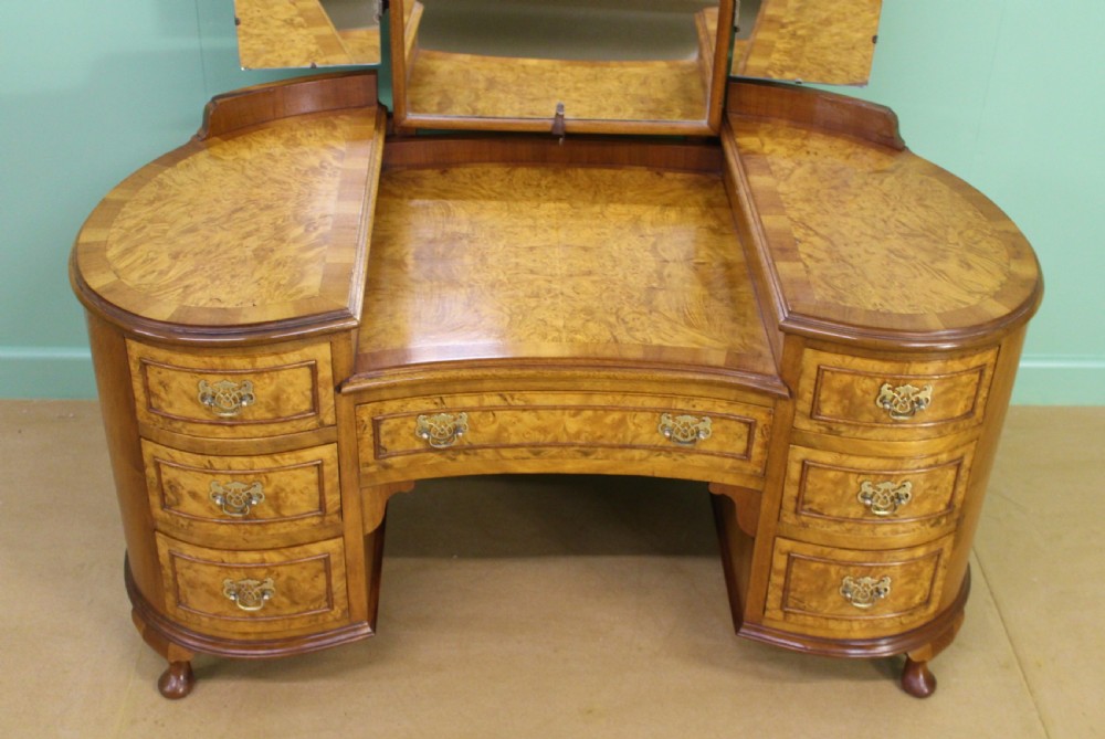 Burr Walnut Kidney Shaped Dressing Table View III