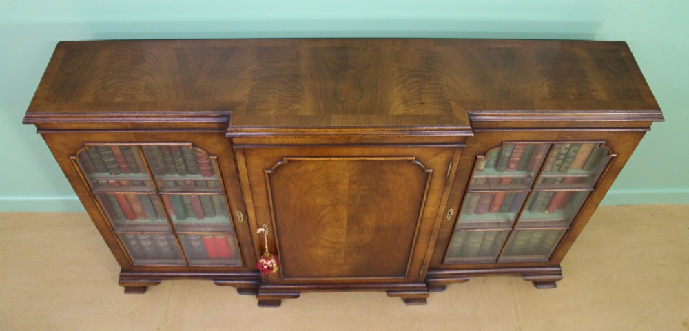 Burr Walnut Breakfront Bookcase View III