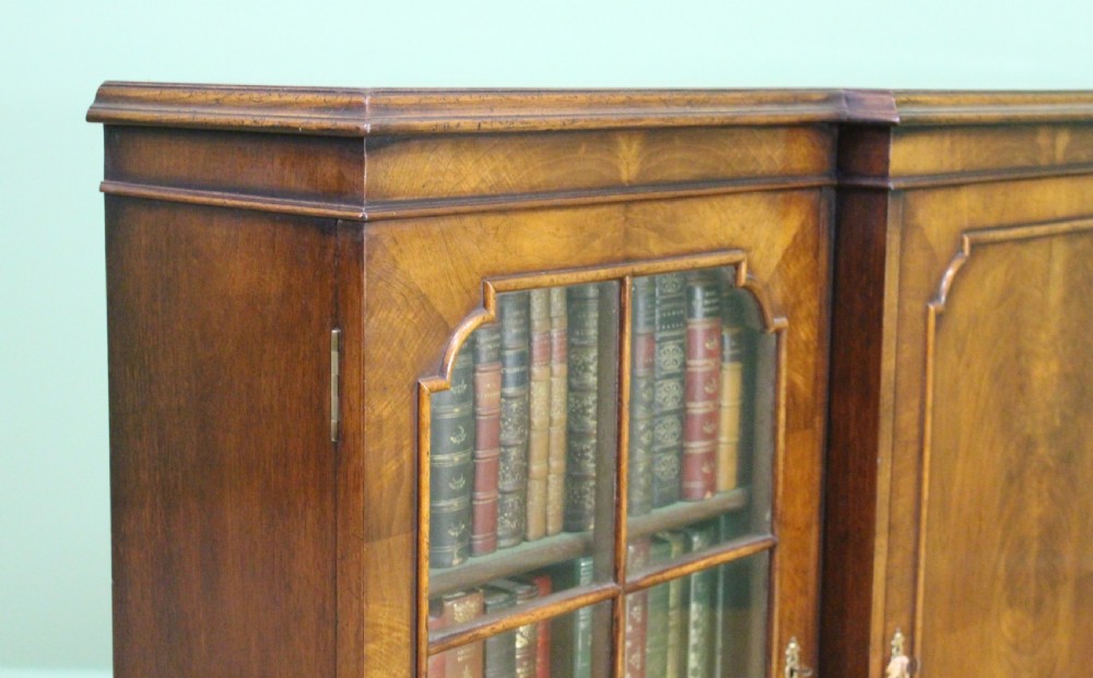 Burr Walnut Breakfront Bookcase View XI