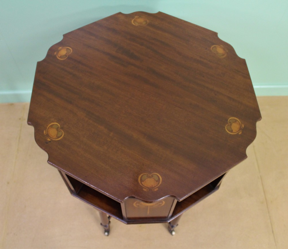 Art Nouveau Inlaid Mahogany Revolving Book Table View V