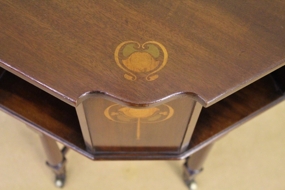 Art Nouveau Inlaid Mahogany Revolving Book Table View VI