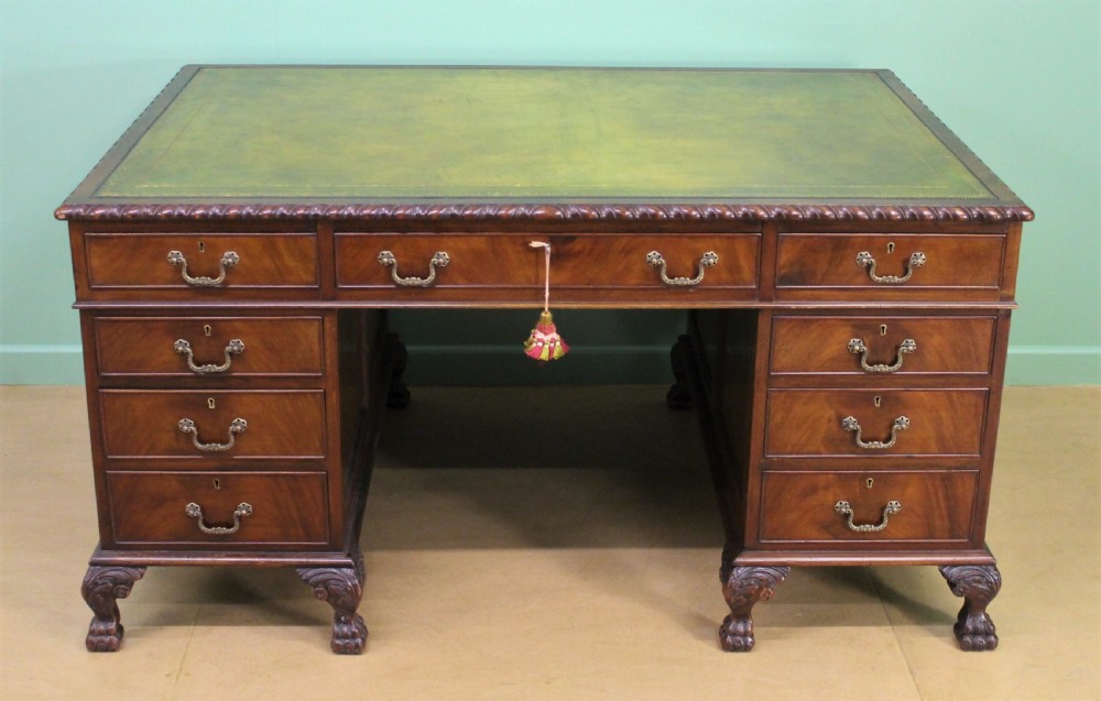 Large Edwardian Walnut Partners Pedestal Desk