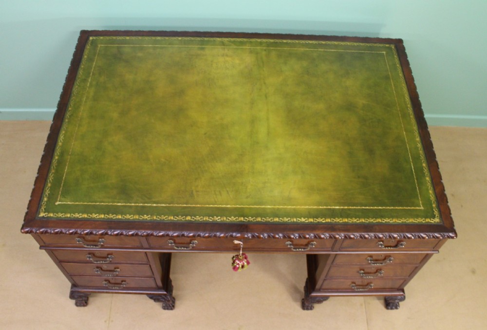 Large Edwardian Walnut Partners Pedestal Desk View II